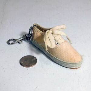 Vintage Keds Right Shoe Keychain White Beige 4 Inch